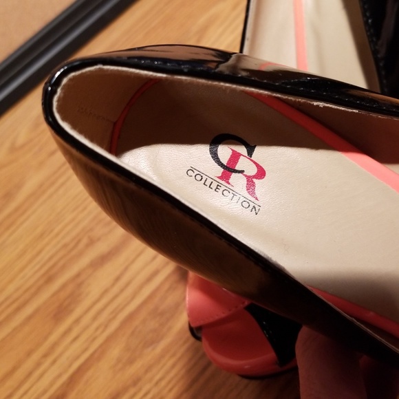CR Collection Black / Coral 5" Peeptoe Heels - Picture 6 of 7